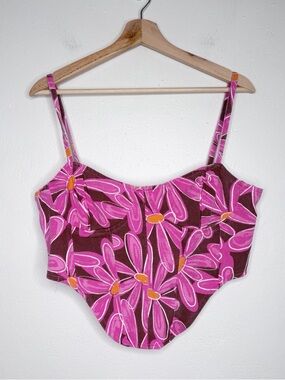 Pretty Little Thing Dipped Hem Pink Flower Print Denim Corset Size 12 NWT